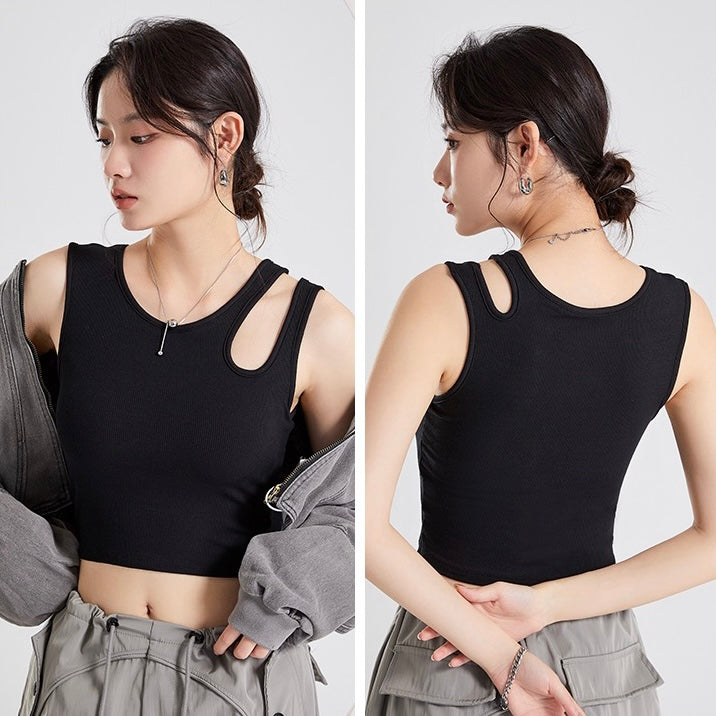 Naisi Shoulder Cut Out Built In Bra Crop Top